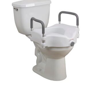 NWT Elevated White Toilet Seat with Gray Safety Handles - Comfort Support